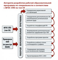 Алгоритм разработки рабочей образовательной программы по специальности в соответствии  с ФГОС СПО по топ-50
